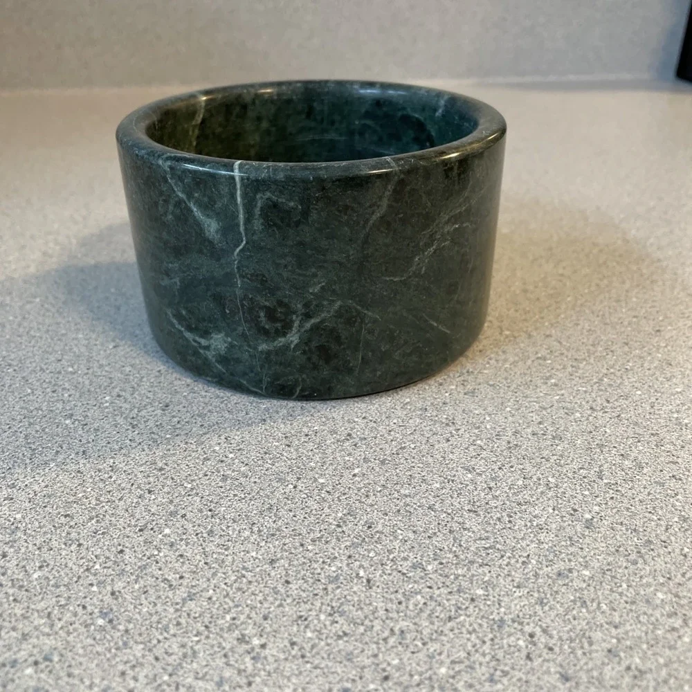 Vintage Green Marble Stone Wine Coaster Nut Bowl Trinket Chiller Cooler Crock